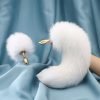 White real fur fox tail anal plug